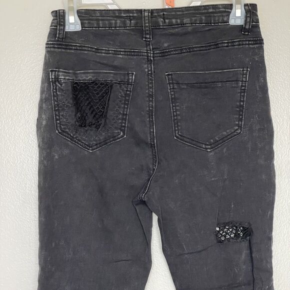 Forever 21 Womens Small Jeans Distressed Ripped Mesh Frayed Gothic Emo Punk - Picture 3 of 16